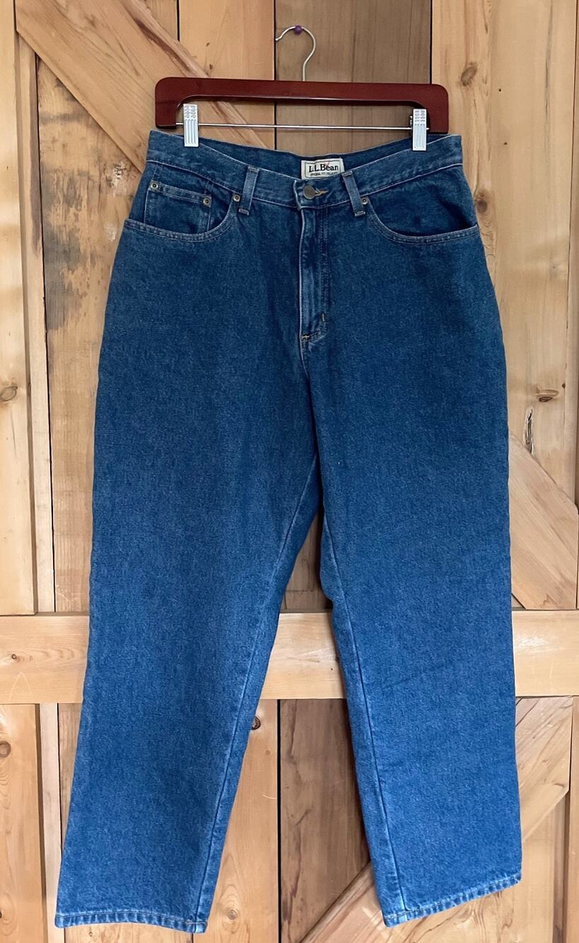Vintage LL Bean Women's Med Wash Flannel Lined Cotton Relaxed Fit Jeans Size 12P